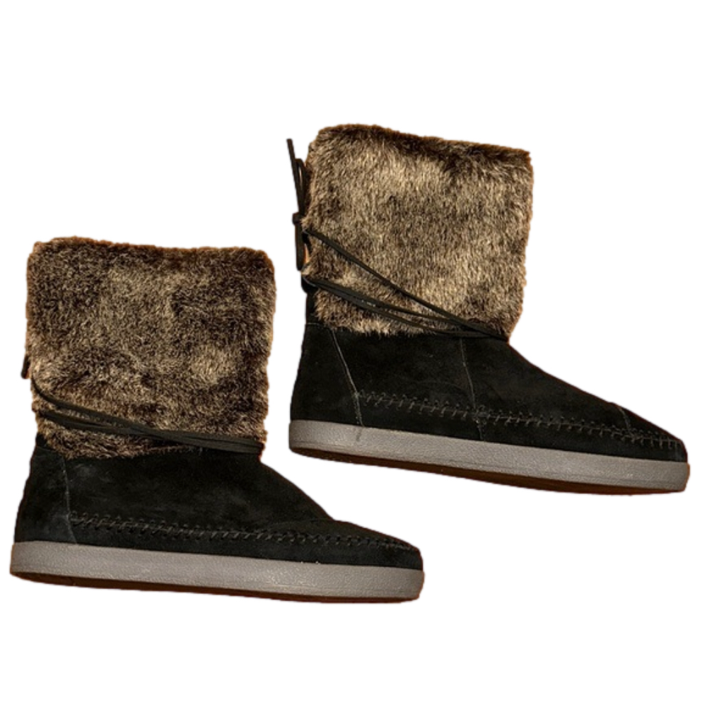 🔥 NIB TOMS Black Faux Hair Nepal Boots Size 8.5